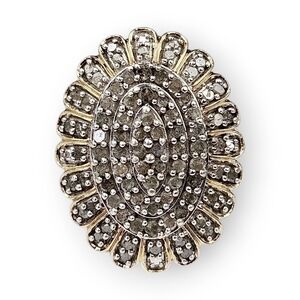 Diamond Cluster Cocktail Ring Tiered Flower Vermeil Sterling 925 Silver 5.75